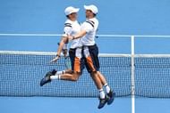 The Bryan twins doing their signature celebration at the 2018 Australian Open